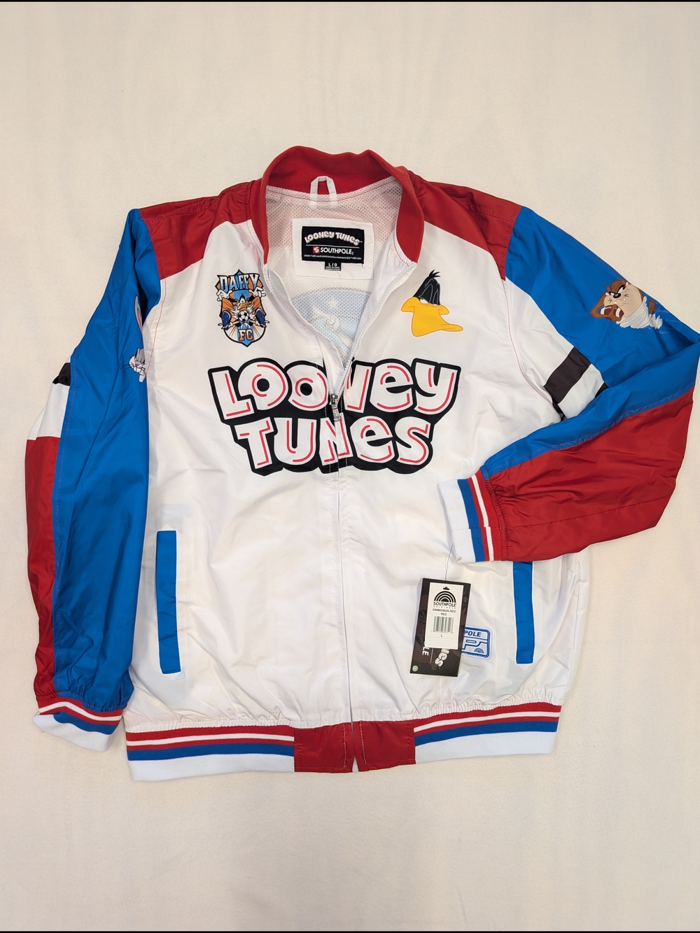 South Pole White, Blue & Red Varsity Style Zip Jacket